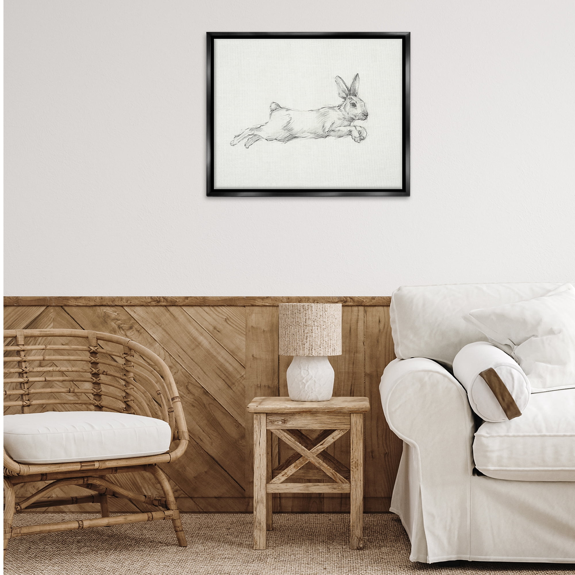 Stupell Industries Jumping Rabbit Sketch Animals & Insects Drawing Black Floater Framed Canvas Art Print Wall Art, 31 x 25
