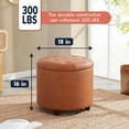 thumbnail image 2 of Ornavo Home Donovan Round Tufted Linen Storage Ottoman Foot Rest Stool Seat with Removable Lid - Cognac, 2 of 8