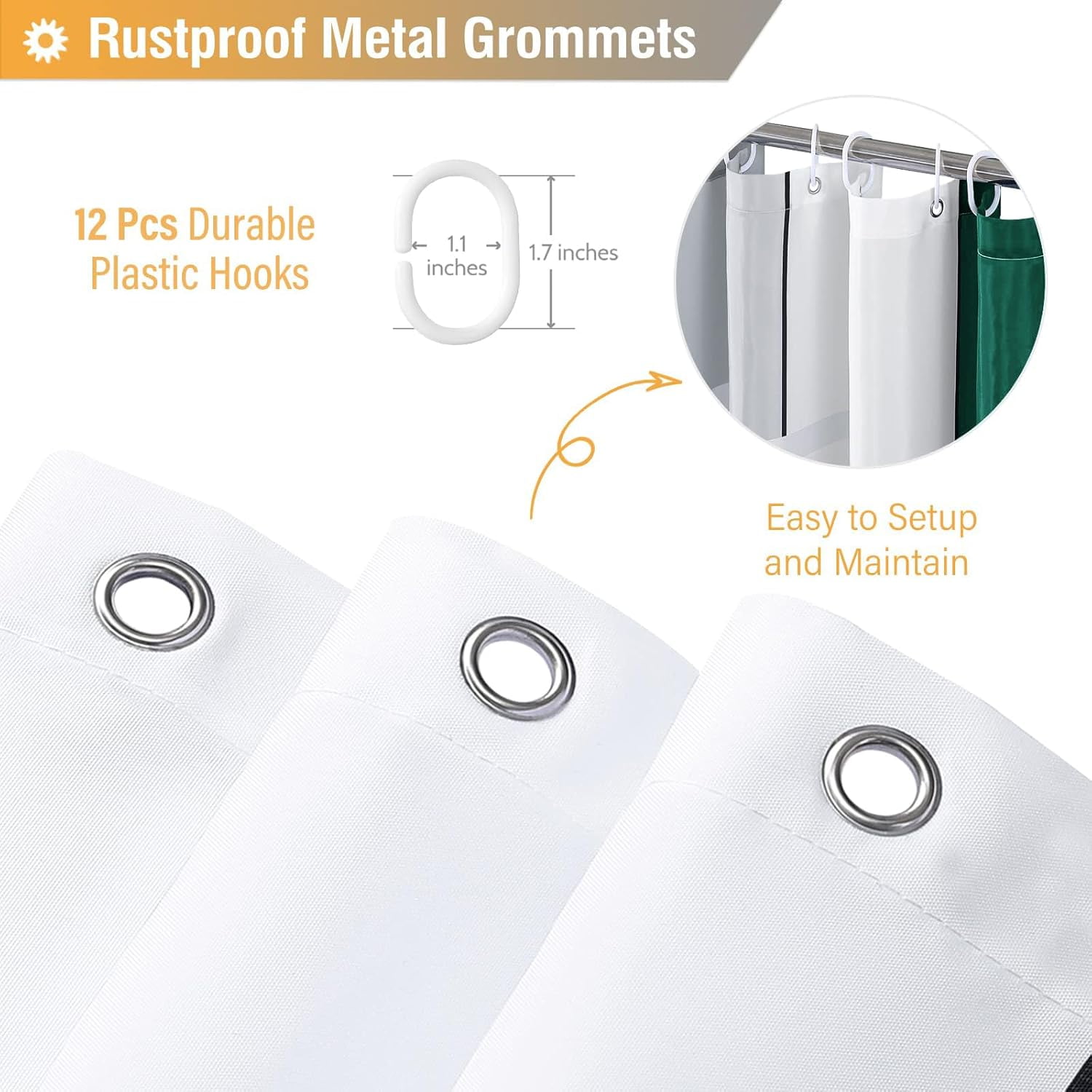 Emerald Green Shower Curtain, Geometric Fabric Shower Curtain Set with Plastic Hooks, Machine Washable, Water Repellent, Modern Decorative Neutral Cloth Shower Curtains for Bathroom - 72x72