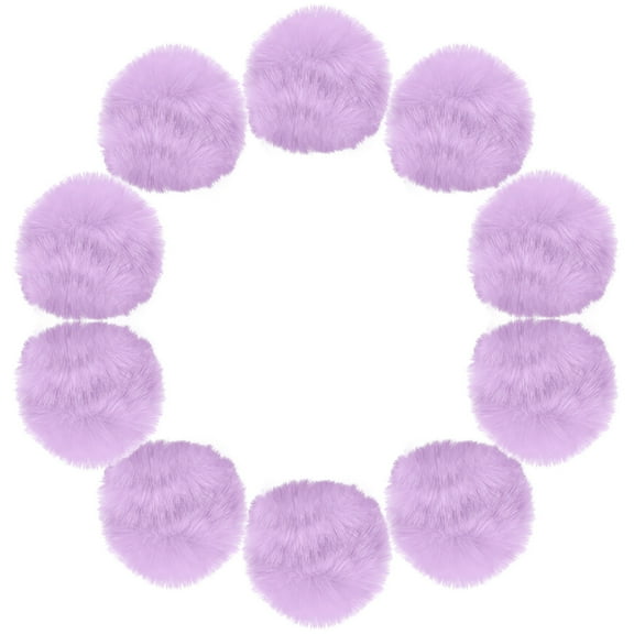 Uxcell 3.5 Inch Faux Fur Pom Pom Balls, 10 Pcs Light Purple Faux Fur Pom Poms for Hats with Elastic Loop for DIY Knitting Hats Keychain Scarves Gloves Bags Shoes