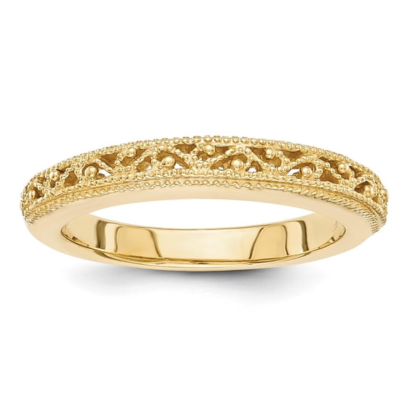 Real 14kt Yellow Gold Filigree Band Size: 7; for Adults and Teens; for Women and Men