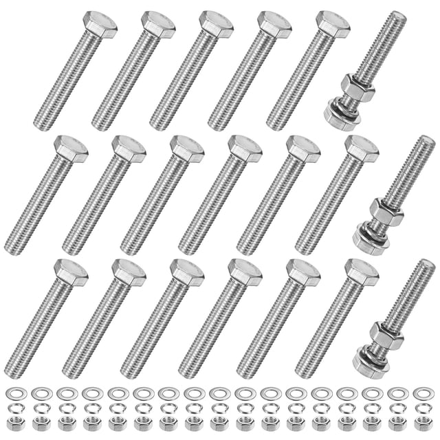 Uxcell Kit de tornillos de cabeza hexagonal de 20 piezas con tuercas, arandelas planas y de bloqueo M10x65mm, tornillos de acero inoxidable totalmente roscados