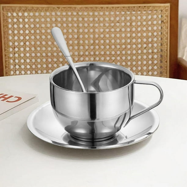 Tazas de Acero inoxidable perfecl doble pared con Platillo 180ml Plata