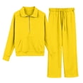 thumbnail image 3 of LRen Toddler Outfits for Girls 2 Pieces Half Zip Pullover Sweatshirt+Pants Solid Color Long Sleeve Outfit Soft Casual Fall Girls Back To School Clothing Set, 3 of 5