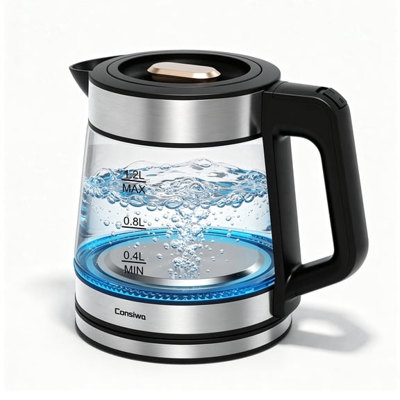 Consiwa Electric Kettle 1.2L Glass Water Boiler & Heater, 1400W Fast Hot Tea Pot, Auto Shut Off