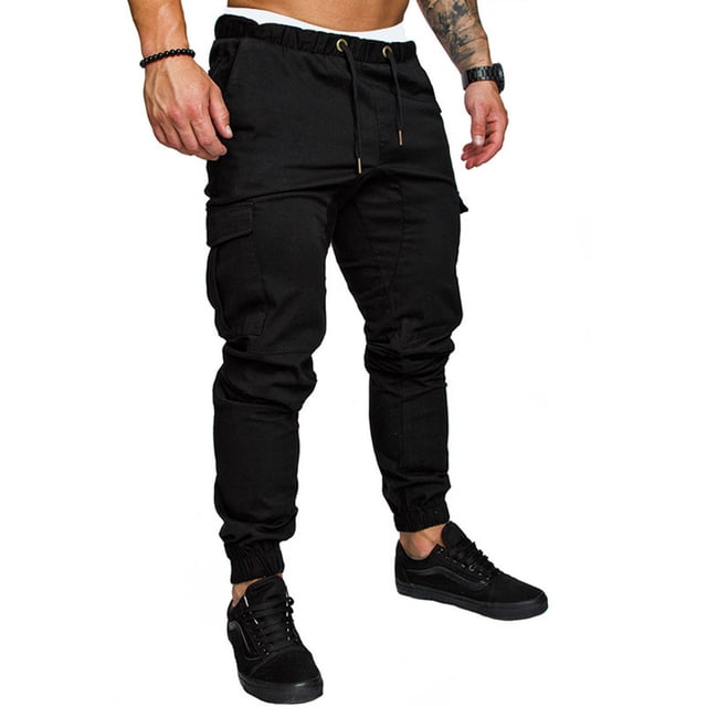 FOCUSNORM Men' s Trousers Pantalon Taille Haute Uni avec Multiples Poches