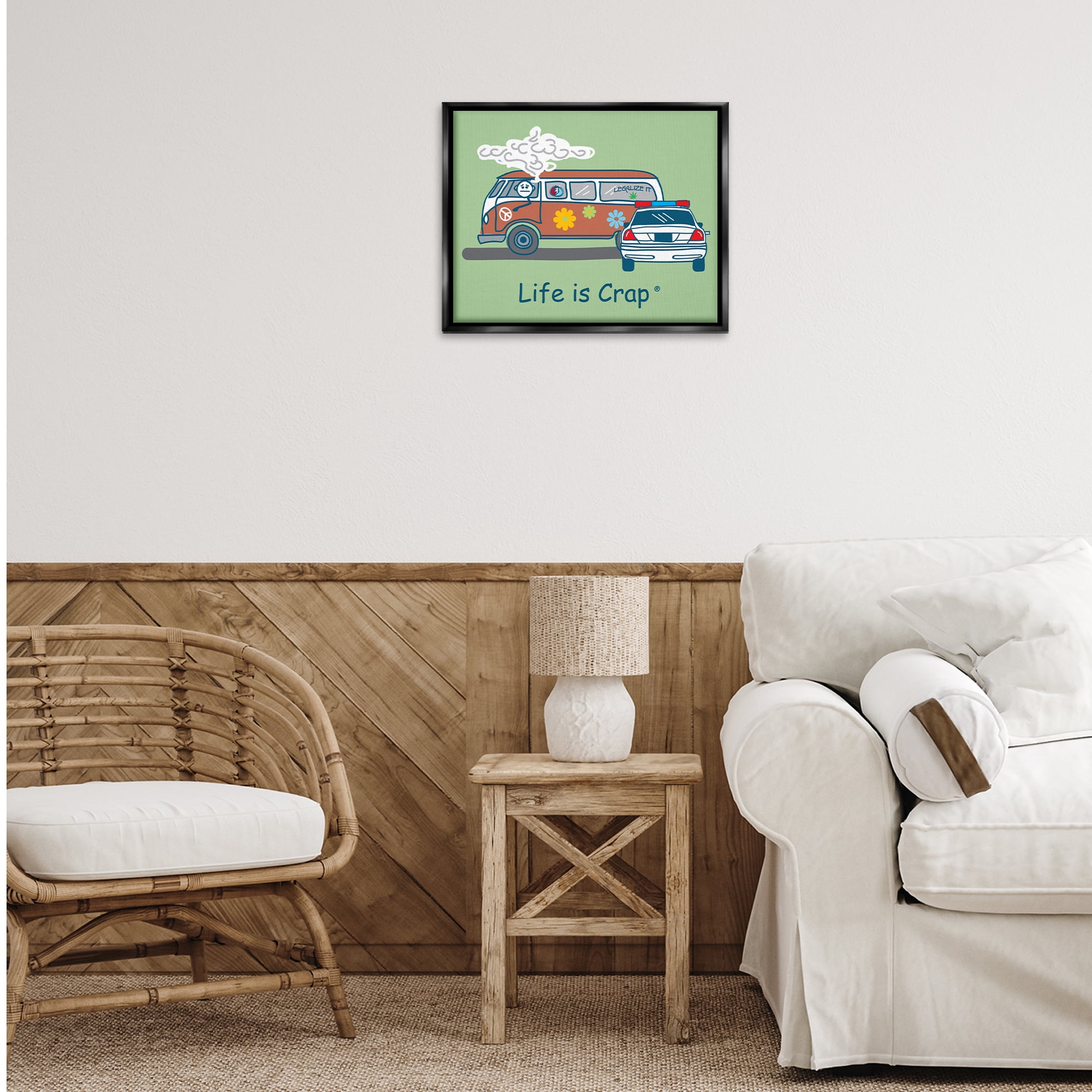 Stupell Industries Caught Van Smoking Novelty & Humor Painting Black Floater Framed Canvas Art Print Wall Art, 21 x 17