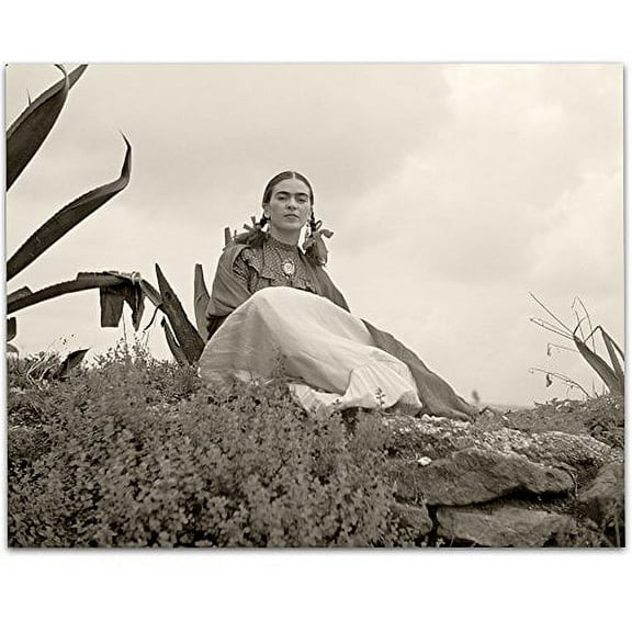 Lone Star Art Rare Frida Kahlo Photo Seated Outside - 11x14 Unframed Print - Perfect Vintage Southwest Home Decor