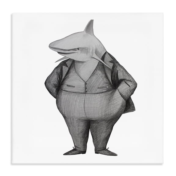 Stupell Industries Shark In Suit Drawing Canvas Wall Art, design by Violeta Vollmer