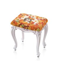 Xoenoiee Cat Pumpkin Maple Leaf Print Stool Slipcovers Stretch Ottoman Cover, Soft Rectangular Barstool Covers Washable Saddle Stool Slipcover Removable Bench Seat Protector, 2 Pack