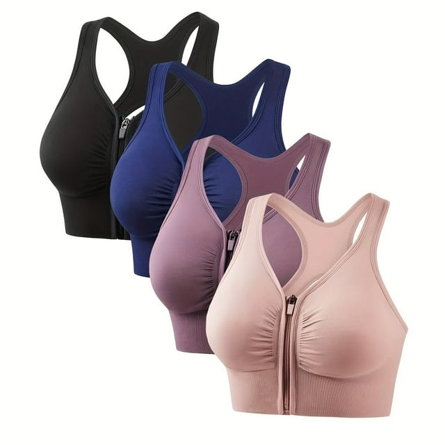 4pcs Front Zipper Sport Tank Bras Comfortable & Skin-friendly Racerback Everyday Intimates Bras Women‘s Underwear & Lingerie