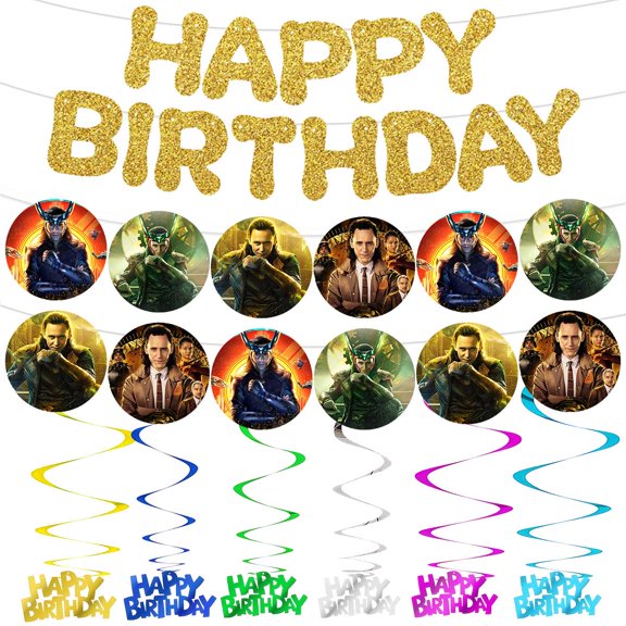 Banner Loki Party Decorations Decor Supplies Garland Hanging Swirl Sign Whirls Birthday