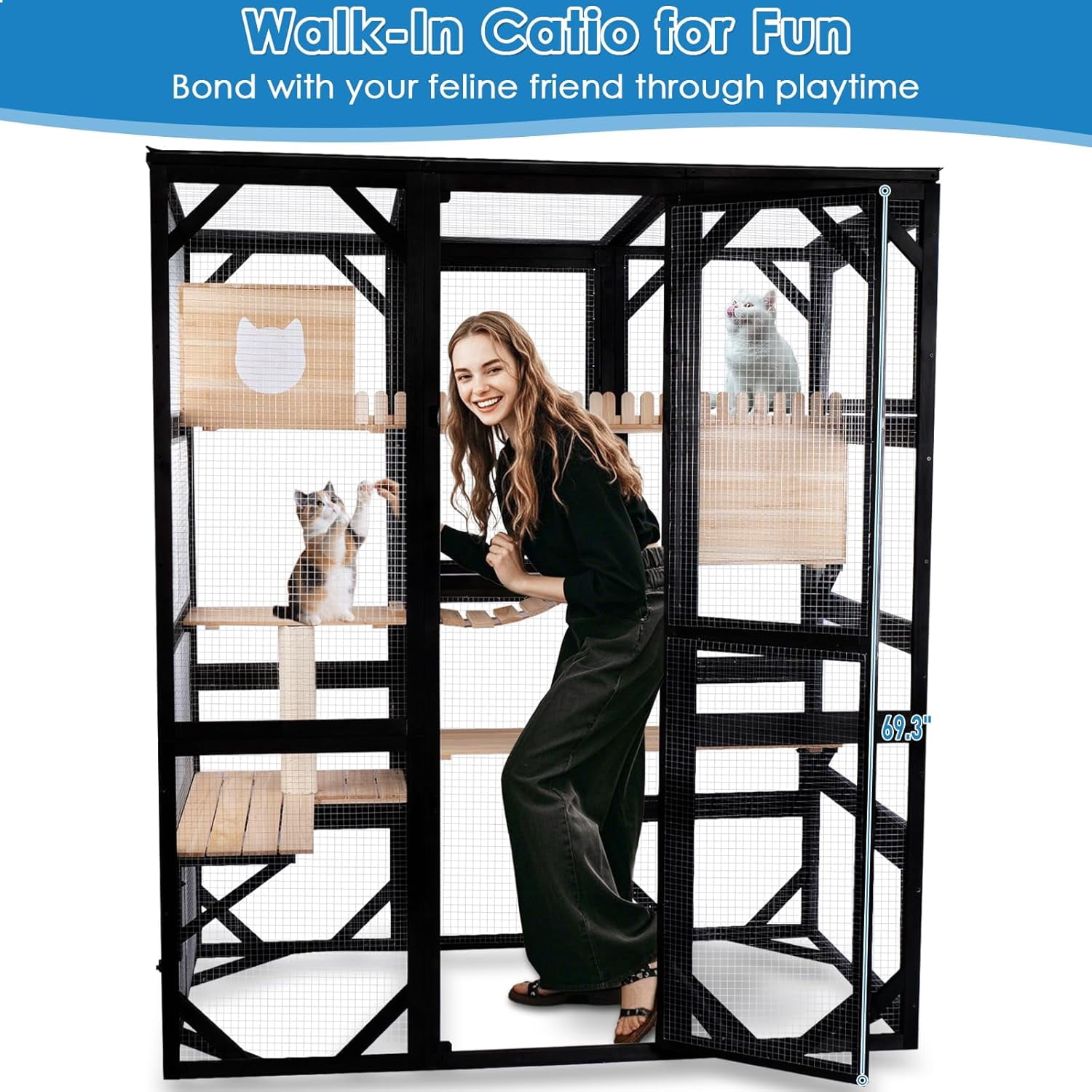 Catio Outdoor Cat Enclosure Large Walk in Cat House for Mulitiple Cats