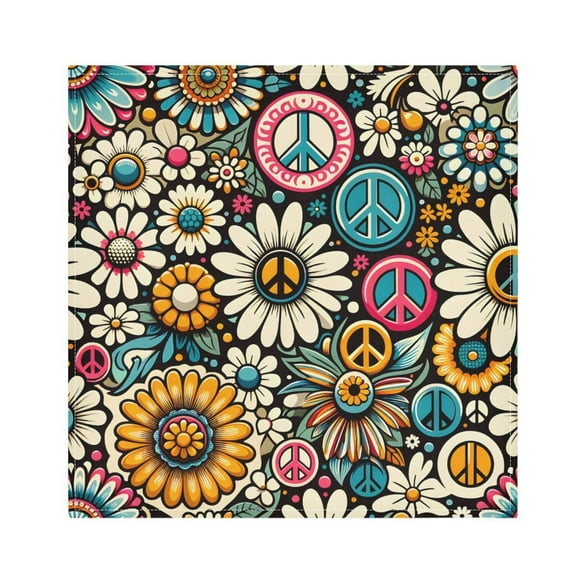 JSTEL Daisy Flower Peace Vintage Cloth Napkins Set of 1, 20x20 Inch Washable and Reusable Napkin for Decoupage Dinner Party Everyday Use