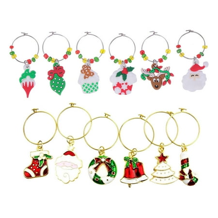 

NUOLUX 12pcs Christmas Wine Glass Charms Creative Design Marker Zinc Alloy Rings Pendant Drinking Cup Identifier Party Cup Sign Festival Decors Christmas Supplies