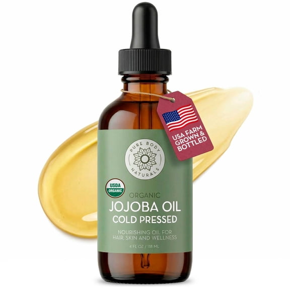 Pure Body Naturals Organic Jojoba Oil for Skin, Face, Hair & Nails - 100% Pure, USA-Sourced, 4 Fl Oz