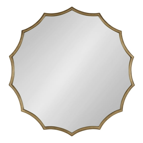 Kate and Laurel Lalina Scalloped Round Framed Wall Mirror, 33.5" Diameter, Gold, Versatile Mirror for Bathroom Vanity, Bedroom, Living Room, Dining Room, and Entryway