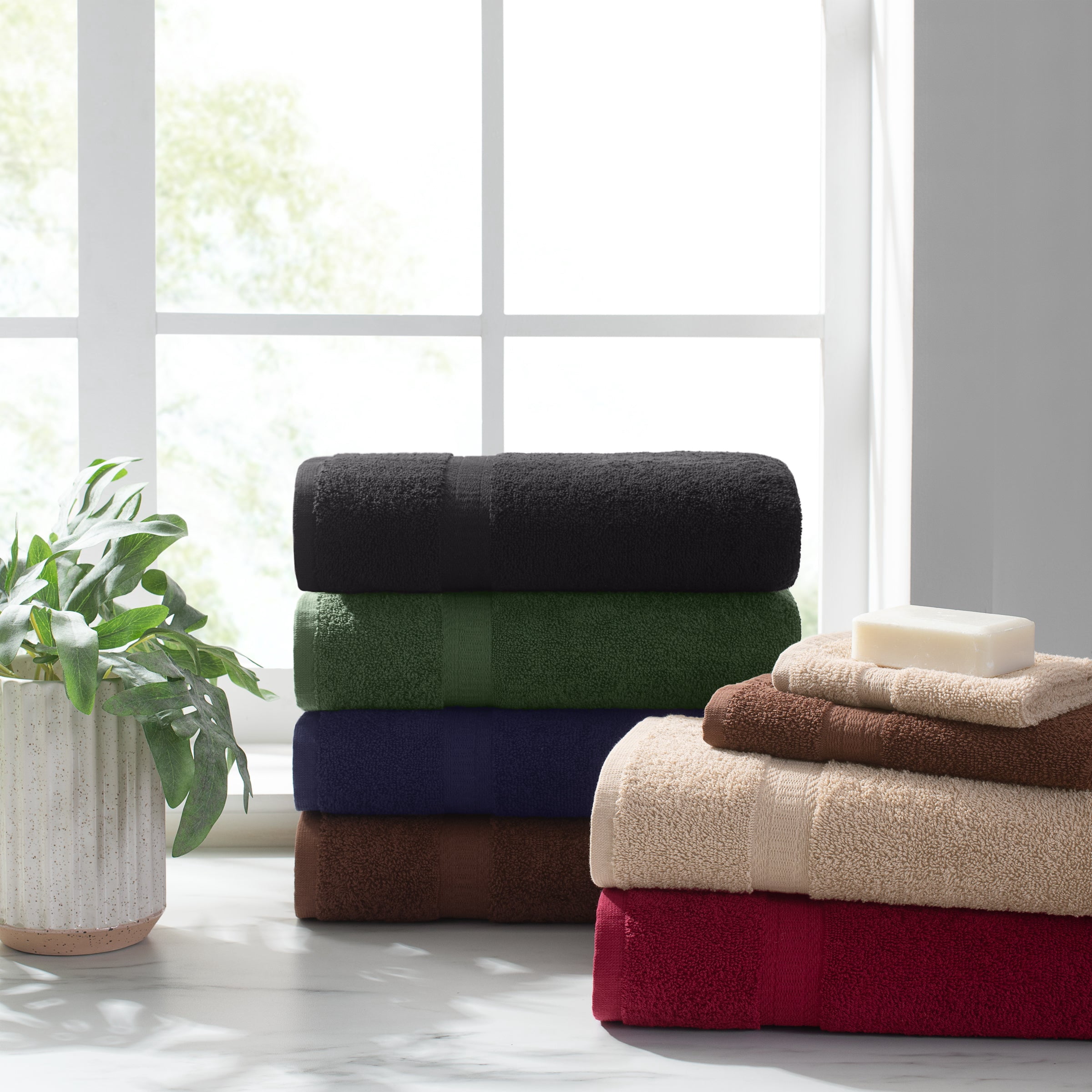 Arkwright True Color Bath Towels (6-Pack), 25x52 in., Ring Spun Cotton, Navy