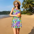 thumbnail image 3 of Easygdp Graffiti Pineapples para Vestido Transpirable de Mujer, Vestido Suelto de Manga Corta con Pliegues y Bolsillos para el Verano, 3 of 7