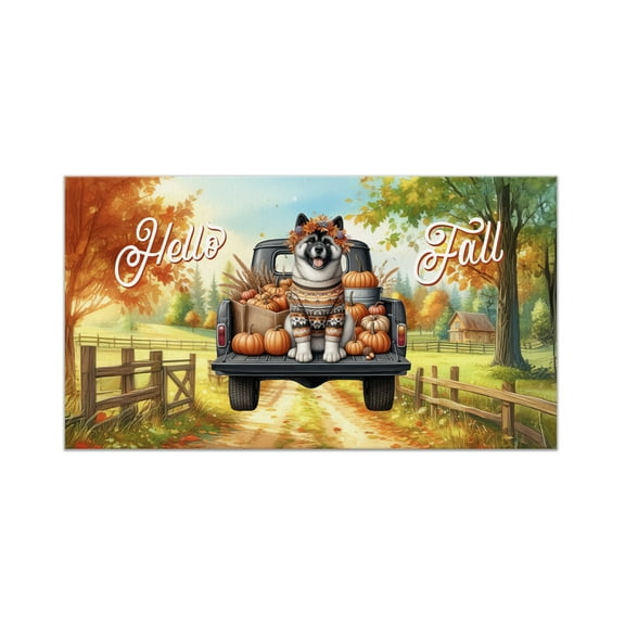 Hello Fall Autumn Akita Pumpkins Pickup Truck Doormat Inu Dog Lover Indoor Outdoor Welcome Mat - 13011