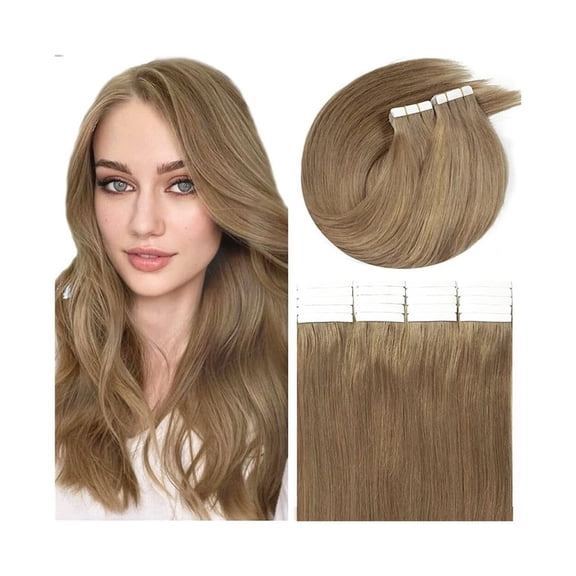 Tape in Hair Extensions Remy Human Hair #8 Light Brown 16-26 Inches 20pcs 50g/pack Silky Straight Seamless Skin Weft Tape in Extensions for Women