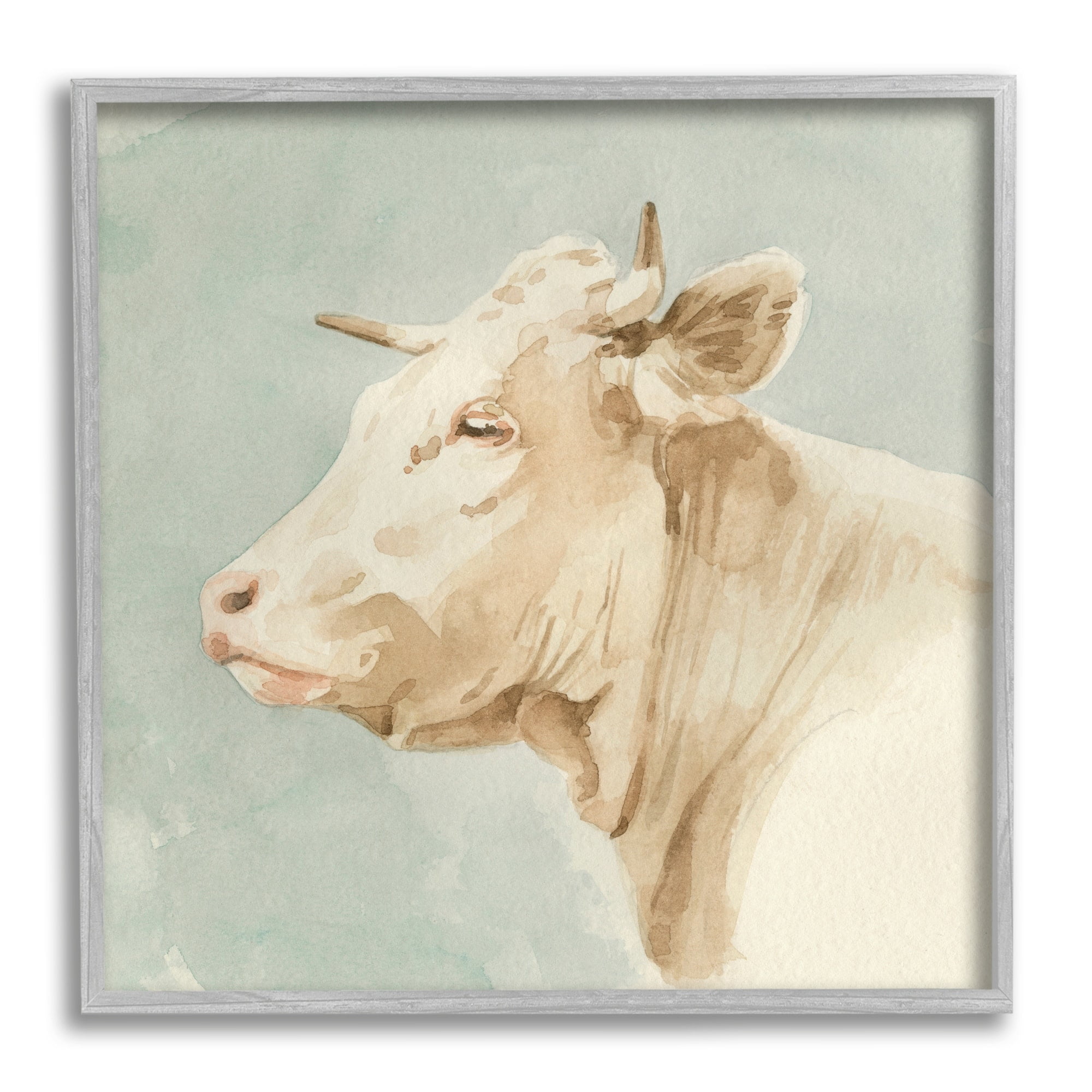Stupell Industries Poised White Cow Watercolor Farm Animal Portrait, 24 x 24, Design by Emma Caroline