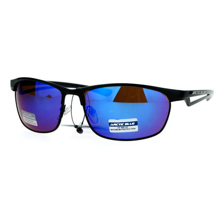 Arctic Blue Bluetech Mirrored Lens Metal Sport Warp Sunglasses All Black