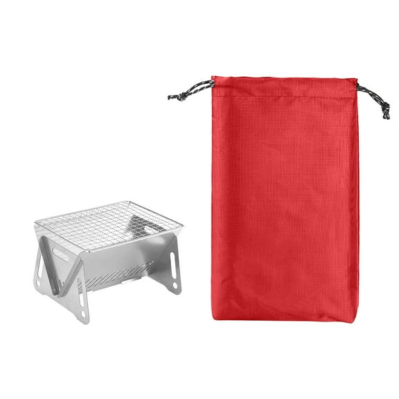 Portable Stainless Steel Charcoal Grill Lightweight Folding Travel BBQ Grill for Camping Picnic Backyard Outdoor Cooking with Storage Bag 21x12.5x16cm