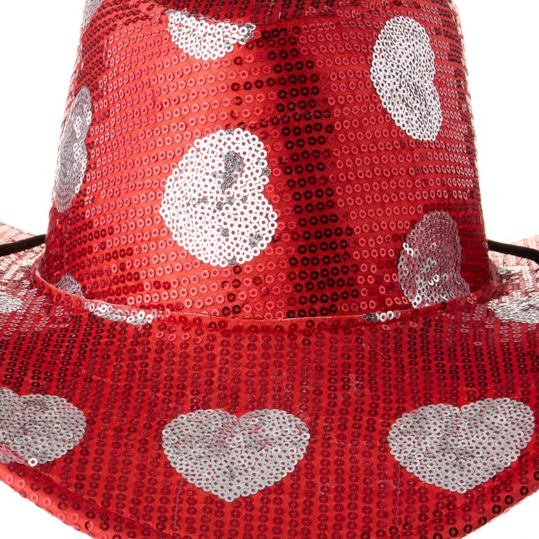 Sequin Hearts Cowboy Hat, Red and Silver, Valentine display picture 3