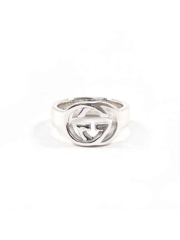 Pre-Owned GUCCI Interlocking G Ring, Sterling Silver 925, Size 8, Silver, Women's
