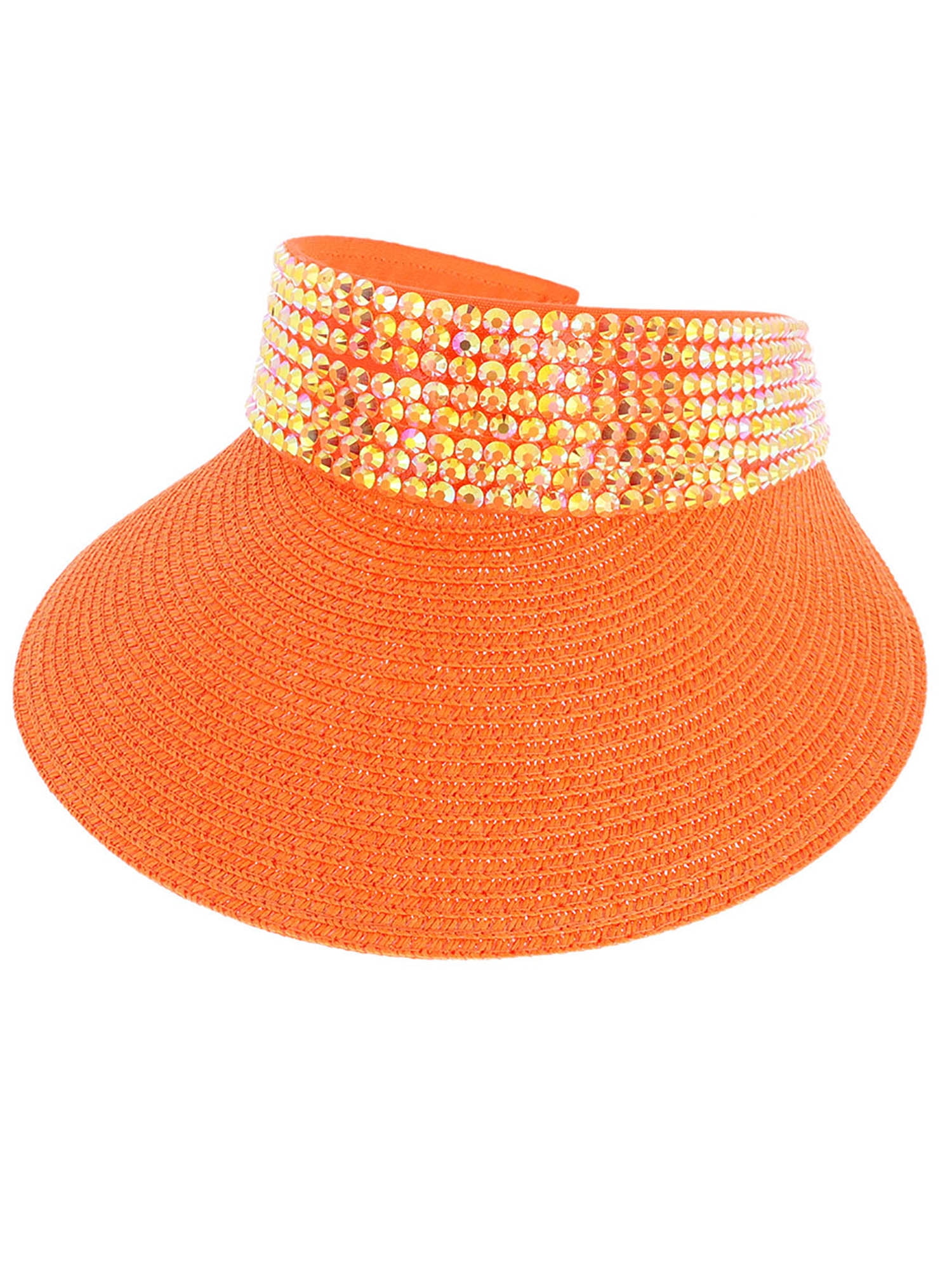 Top Headwear Women's Paper Braid 4 Inch Brim Sun Visor w/ Rhinestone