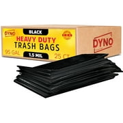 95 - 96 Gallon Trash Bags 1.5 Mil Black - 25 Count Large Trash Bags - Individually Folded - 96 Gallon Trash Can Liners - 61W x 68L