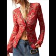 thumbnail image 1 of Camisas de Larga para Mujer, Blusas Bohemias con Estampado Floral, Blusas Ajustadas con Cuello en V y Botones Rojo S, 1 of 8