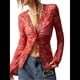thumbnail image 1 of Camisas de Larga para Mujer, Blusas Bohemias con Estampado Floral, Blusas Ajustadas con Cuello en V y Botones Rojo S, 1 of 8