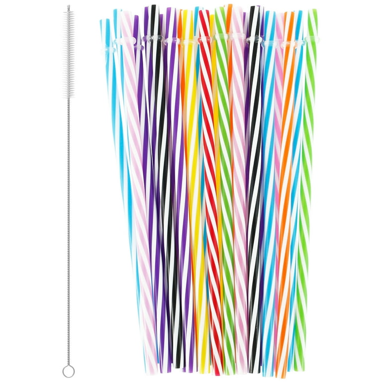 Relax Love Plastic Straws Reusable Hard Plastic Straws with Cleaning Brush Assorted Color Candy-Striped Straw Party Diameter 0.3inch for Home Party