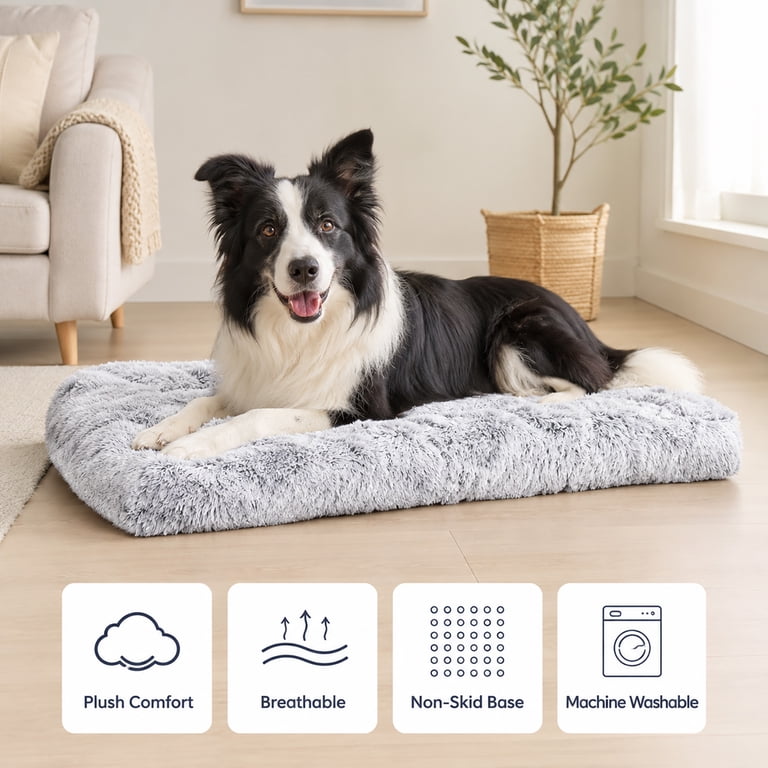 Juyafio Large Plush Dog Bed, 38x26 inches, Washable, Gray photo 7