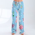 thumbnail image 2 of Women's Fashion Loose Christmas Print Casual Pants with Drawstring Elastic Waist, Comfortable Sleepwear and Loungewear Trousers for Home,Sky Blue,3XL, 2 of 6