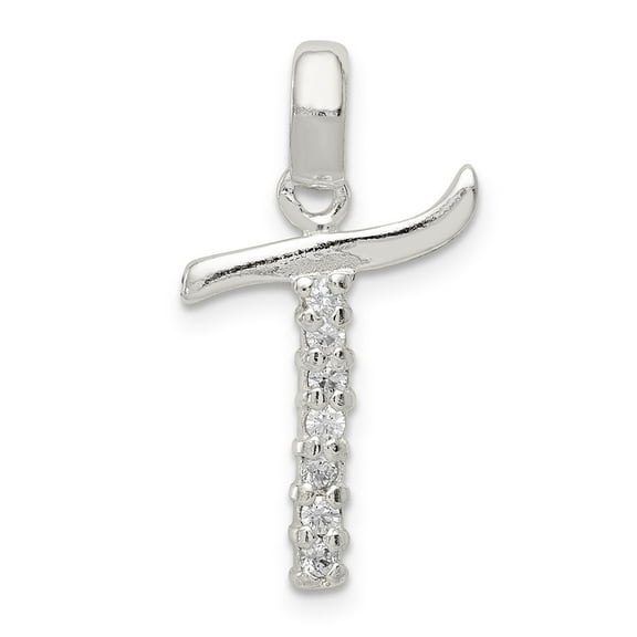 Sterling Silver CZ Letter T Initial Pendant Charm