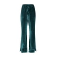 thumbnail image 4 of BUIGTTKLOP Velour Flare Pants for Women Drawstring Low Waisted Comfy Loung Pants Stretchy Bell Bottom Trousers with Pockets, 4 of 6