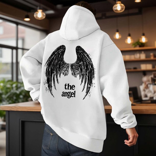 MHFRRA Sudadera con Capucha Informal con Estampado de Ángel de Invierno, Forrada, Cálida, Suave y Cómoda, para Uso Diario Blanco