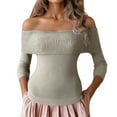 thumbnail image 5 of DHFJKG Off Shoulder Sweaters For Women Sexy Slim Fit Knit Long Sleeve Pullover Fashion Solid Color Spring Fall Trendy Tops, 5 of 5