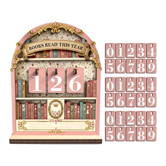 Mostrador de libros de madera para leer este año, bibliotecario de Año Nuevo del dormitorio, regalo de la biblioteca, libro Rosa