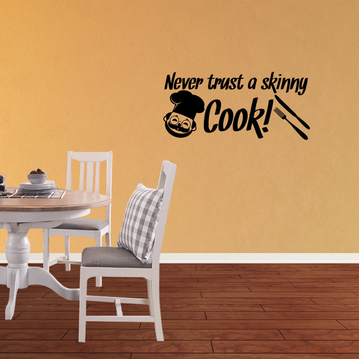 NEVER TRUST A SKINNY COOK  KITCHEN DECOR VINYL DECAL WALL LETTERING HOME STICKER