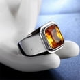 thumbnail image 2 of PAMTIER Men's Stainless Steel Silver Plated Ring with Square Orange Gem Stone Size 14, 2 of 5