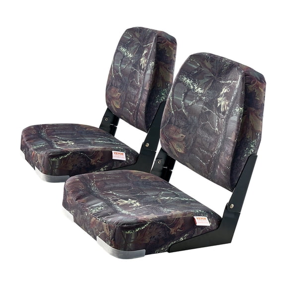 Low Backrest Folding Fishing Boat Seat with Thickened Sponge Cushion PU Polyester Fabric Strong PP Frame Flip Up Design for Boats Yachts Ships Camouflage Color 2 Seats
