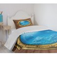 thumbnail image 4 of Ambesonne Shark Quilted Bedspread Set 2 Pcs, Submarine Chamber Window, Twin Size, Pale Caramel Blue Yellow, 4 of 6