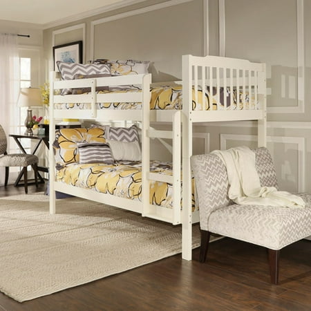 Elise Convertible Twin Over Twin Wood Bunk Bed, Soft White