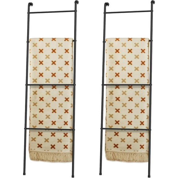 Metal Blanket Ladder Set of 2 Black Blanket Ladders for The Living Room Towel Ladder Rack Holder for Bathroom Bedroom (Black)