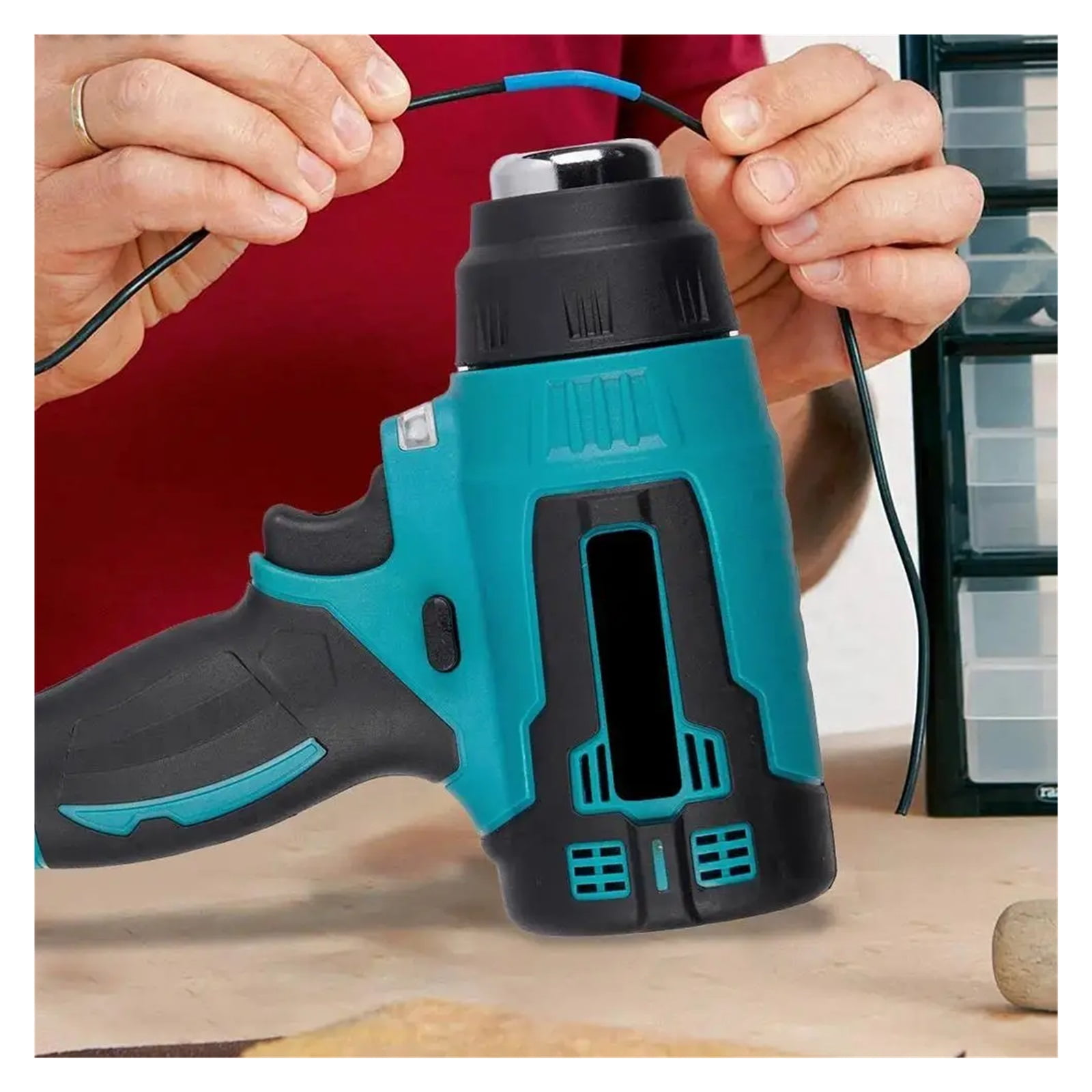 2000W Electric Heat Gun Compatible 18V Battery Cordless Handheld Hot Air Gun with 3 Nozzles Industrial Home Hair Dryer ,Variable Temperature