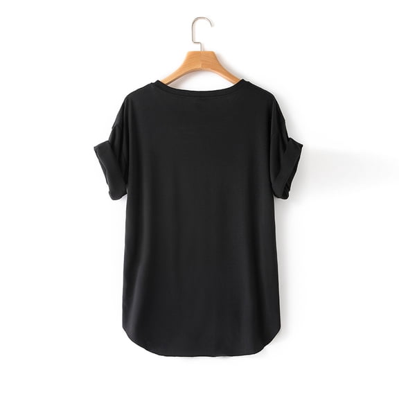 Aayomet Womens Tops Dressy Casual T Shirts for Women V Neck Summer Color Block Tops,Black M